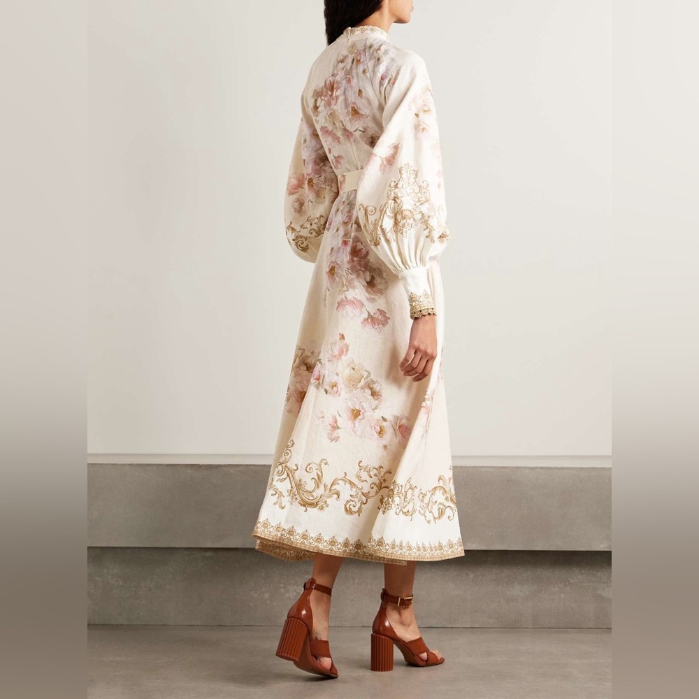 ZIMMERMANN Belted floral-print linen midi dress Size0 - Picture 4 of 9